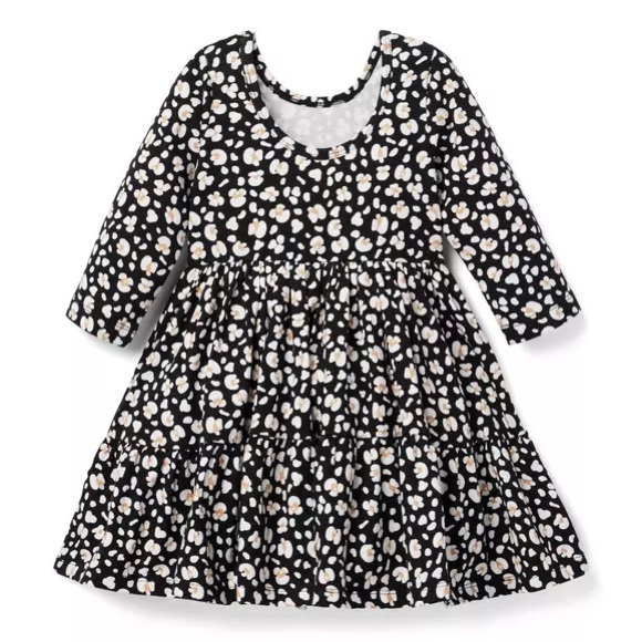 Brand New Janie & Jack Toddler Girl Black Floral 3/4 Sleeve Dress, Size 3, NWT - Picture 2 of 5